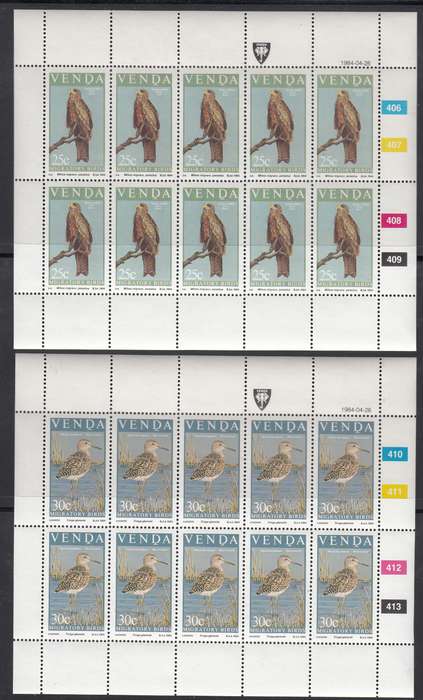 VENDA 1984: MIGRATORY BIRDS FULL SET OF SHEETS OF 10 MNH (SACC 92-95)