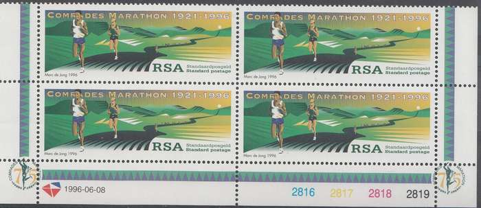 RSA 1996: COMRADES MARATHON CONTROL BLOCK OF 4 MNH (SACC 952)