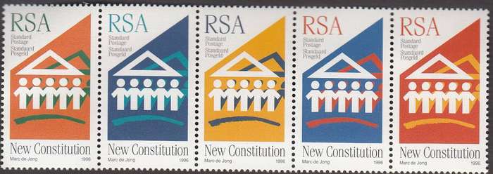 RSA 1996: NEW DEMOCRATIC CONSTITUTION SETENANT STRIP OF 5 MNH (SACC 961-965)