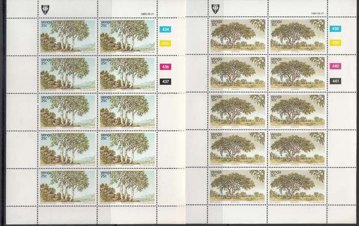 VENDA 1984: INDIGENOUS TREES (3rd) FULL SET OF SHEETS OF 10 MNH (SACC 96-99)
