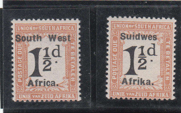 SOUTH WEST AFRICA 1927 POSTAGE DUE OVPT 1½d PAIR MNH (SACC 34)