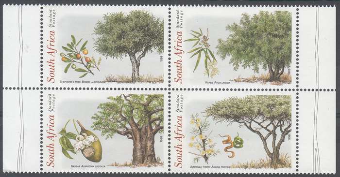 RSA 1998: INDIGENOUS TREES SETENANT BLOCK OF 4 MNH (SACC 1125-1128)