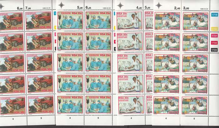 RSA 1986: DONATE BLOOD FULL SET EXTENDED CONTROL BLOCKS OF 10 MNH (SACC 600-603)
