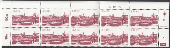 RSA 1985: 4th DEF. ISSUE R2 Architecture EXTENDED CONTROL BLOCK OF 10 PLATE 1742 MNH (SACC 531a)