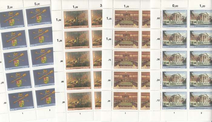 RSA 1985 INAUGURATION OF THE CAPE PARLIAMENT BUILDINGS FULL SET OF 4 SHEETS OF 10 MNH (SACC588-591)