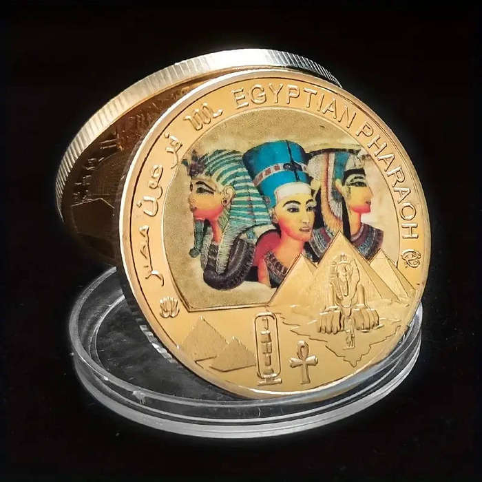 5 Piece Egyptian Pharaoh gilded novelty coin set in box with certificate (40mm)