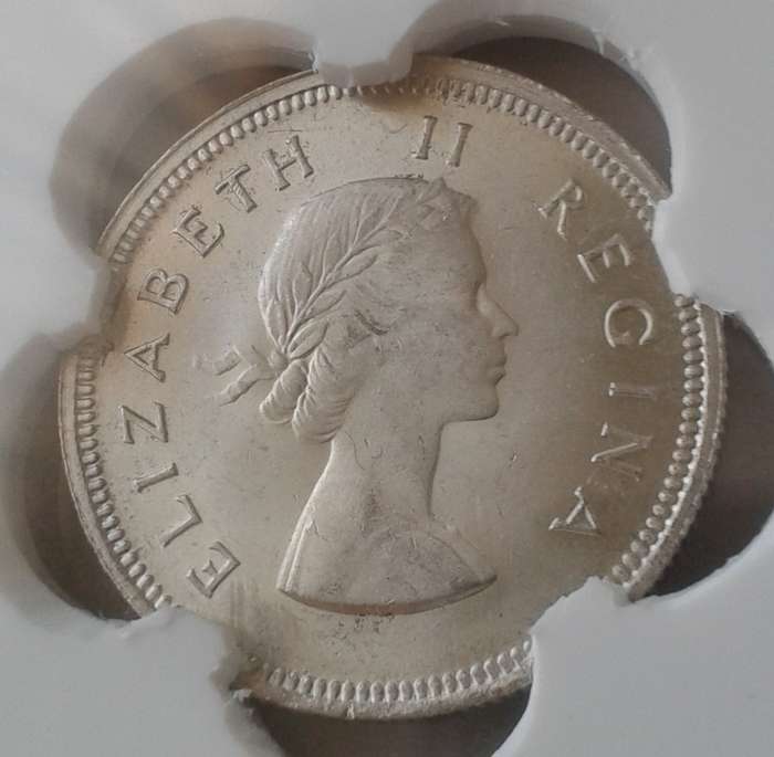 1956 Union silver 2 Shillings SANGS MS61 (Mint State)