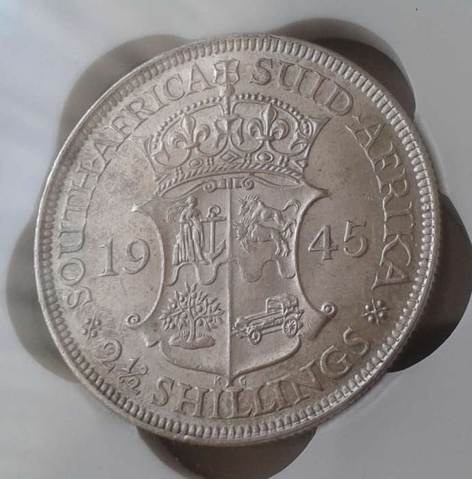 Higher grade 1945 union silver 2 1/2 Shillings SANGS AU55.