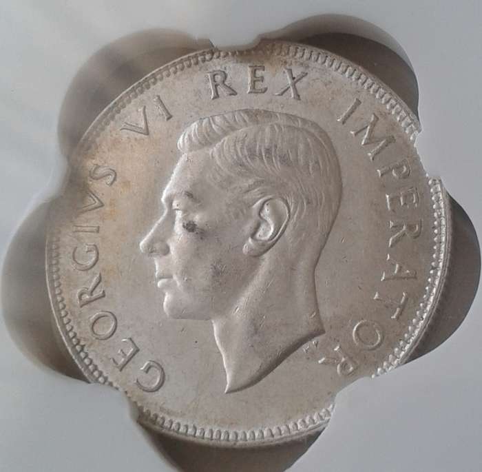 Higher grade 1945 union silver 2 1/2 Shillings SANGS AU55.