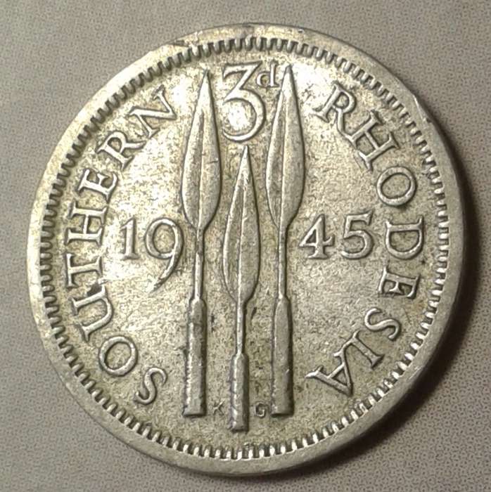1945 Southern Rhodesia sterling silver threepence.