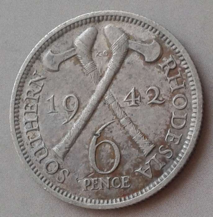 1942 Southern Rhodesia sterling silver sixpence