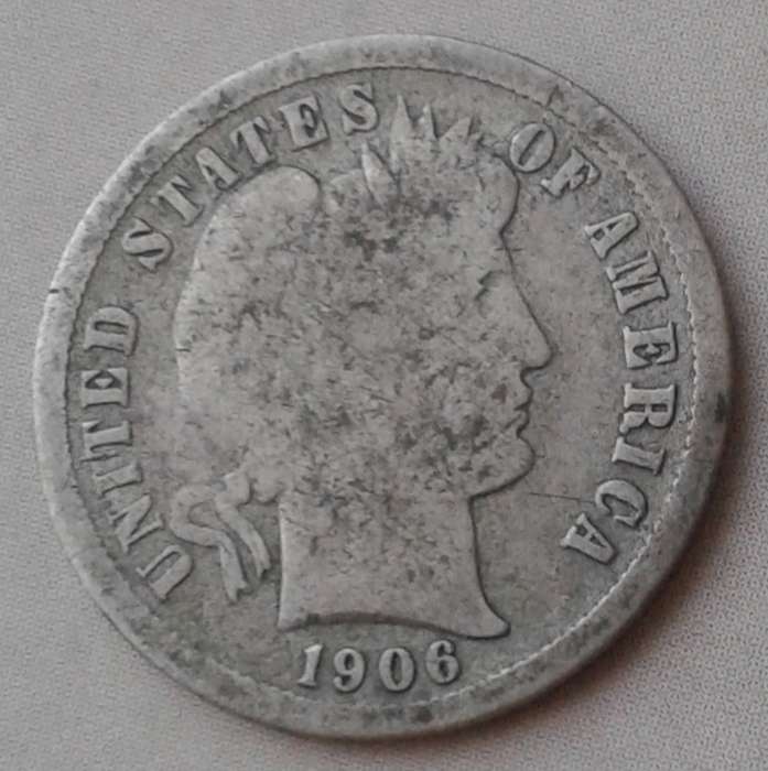 1906 S USA silver Barber dime
