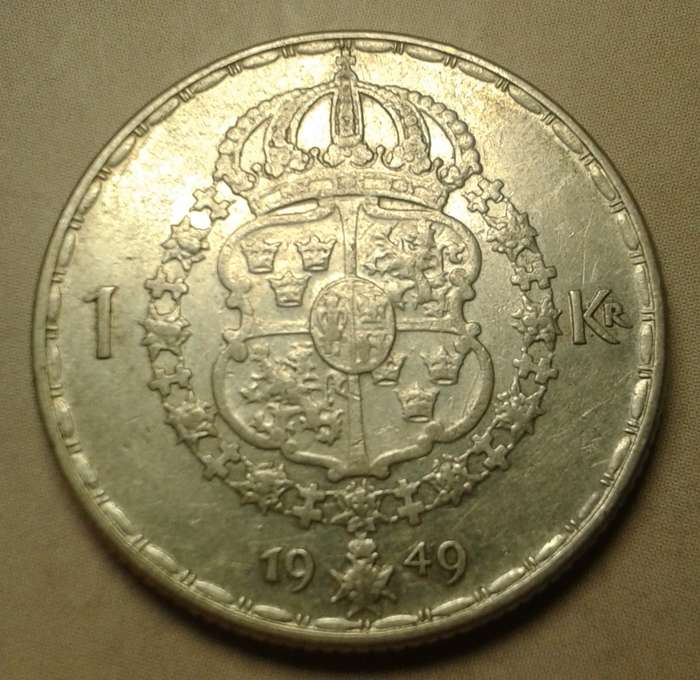 1949 Sweden silver 1 Krona.