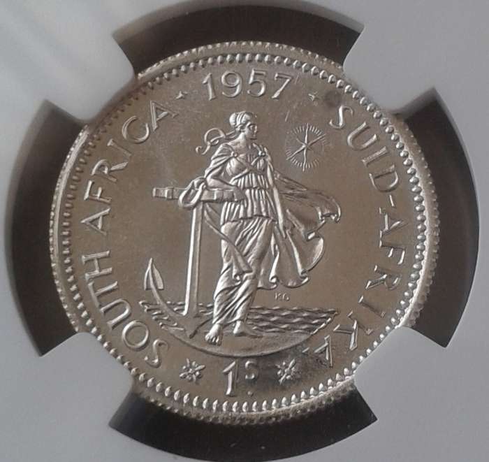 Nice 1957 union proof silver shilling NGC PF66