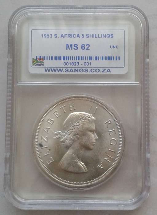 Nice 1953 Union silver 5 Shillings SANGS MS62