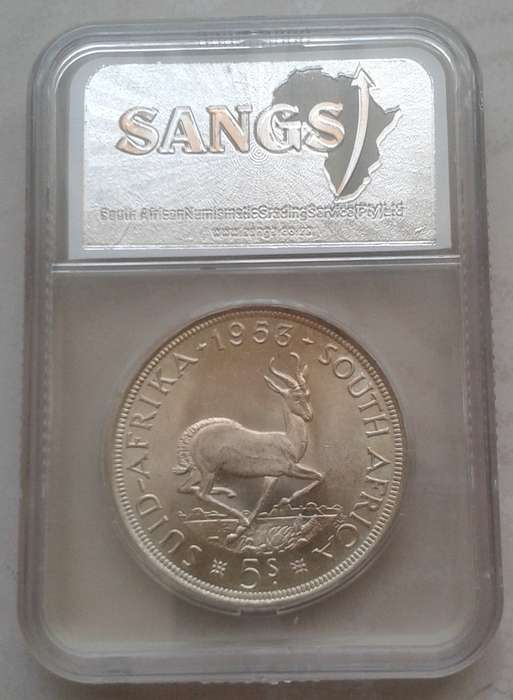 Nice 1953 Union silver 5 Shillings SANGS MS62