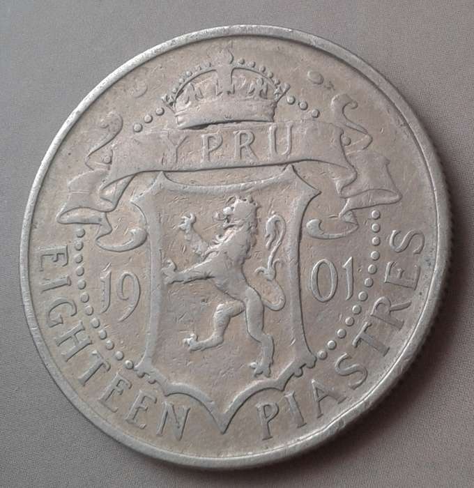 Scarcer 1901 Cyprus sterling silver 18 Piastres
