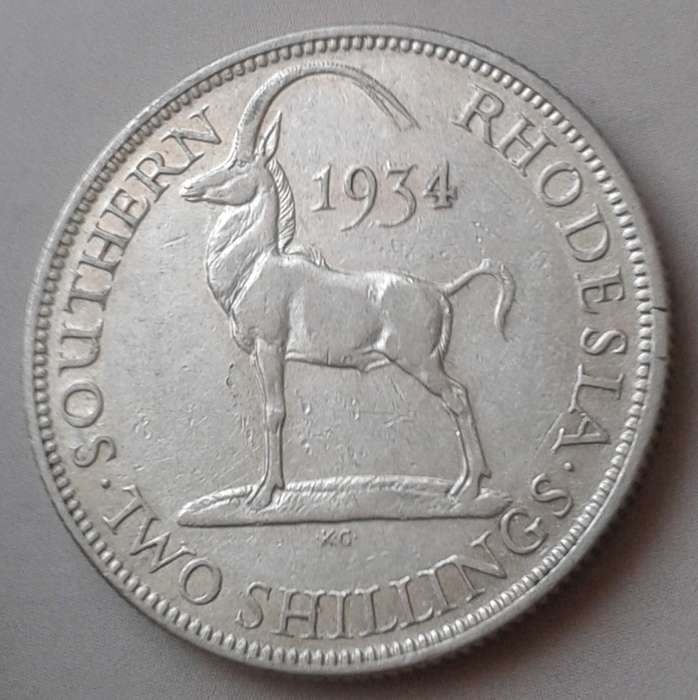1934 Southern Rhodesia sterling silver 2 Shillings (lower mintage)