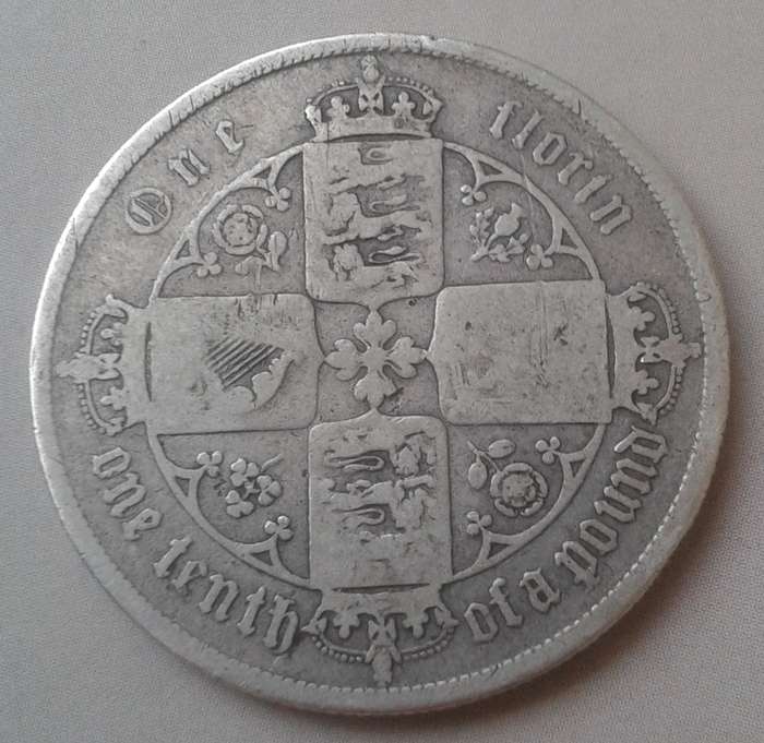 1856 British sterling silver Gothic Florin