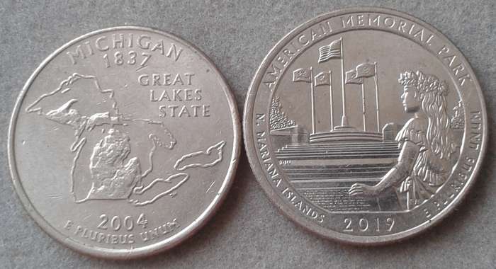 2004 & 2019 USA commemorative quarters
