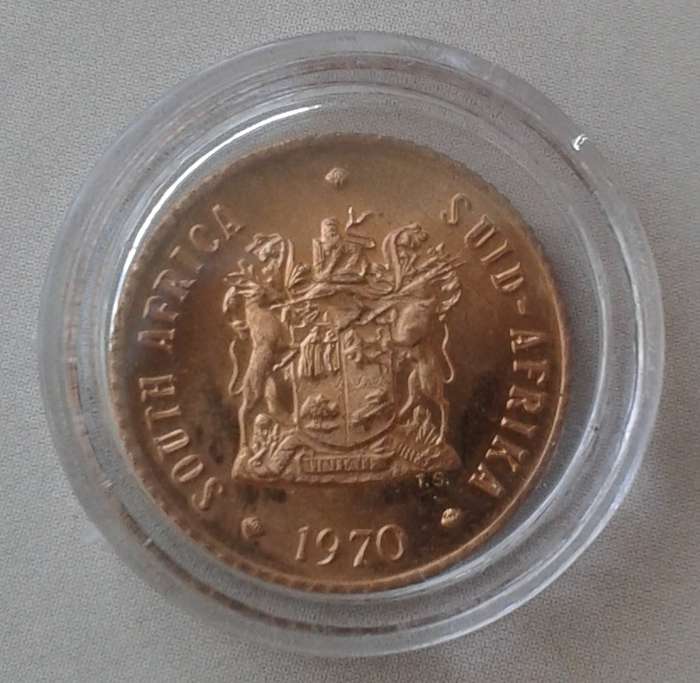 Encapsulated 1970 Republic 1/2c in lustrous proof (low mintage)