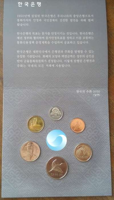 Scarcer 2010 Bank of Korea uncirculated coin set in folder