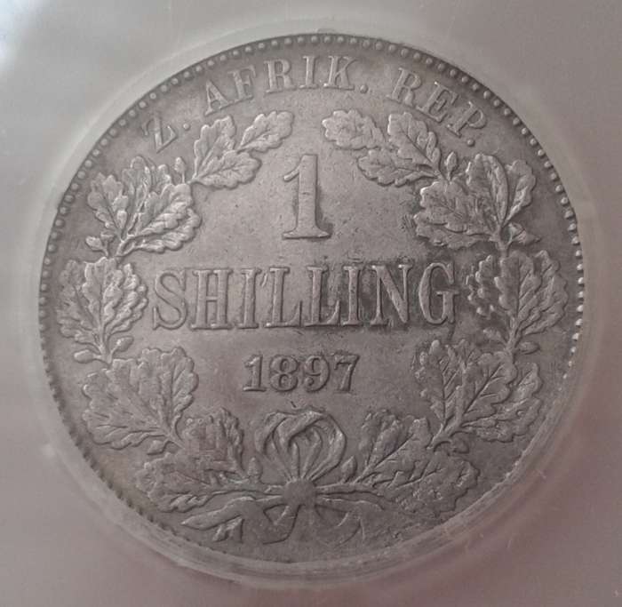 1897 ZAR Kruger silver shilling SANGS XF40.