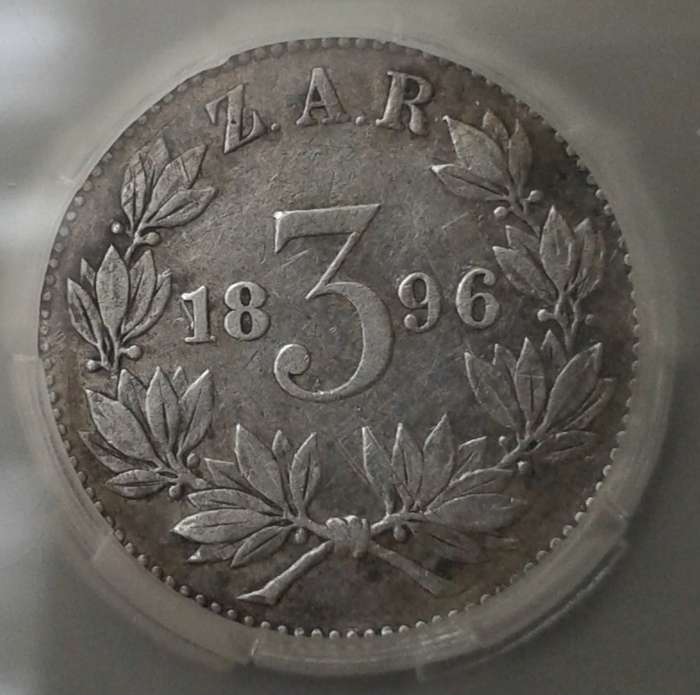 1896 ZAR Kruger silver tickey SANGS XF40 (Details coin)