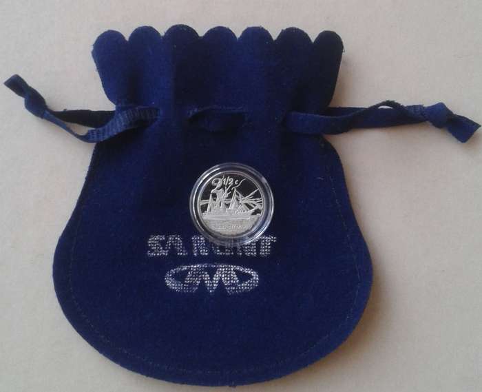 2010 Mail Steamship unc Flypress silver 2 1/2c in S.A Mint bag (mintage: 300)