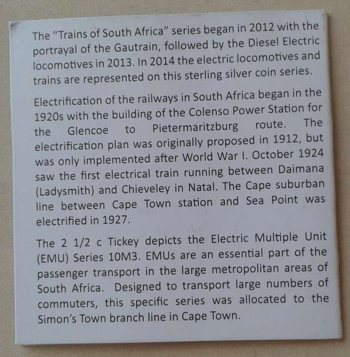 2014 (Trains of South Africa - Class 10M3) proof silver 2 1/2c in bag incl.certificate