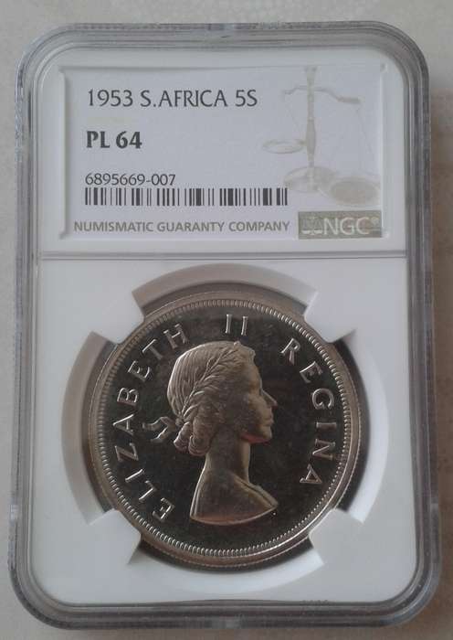 1953 Union silver 5 Shillings NGC PL64 (Proof like)