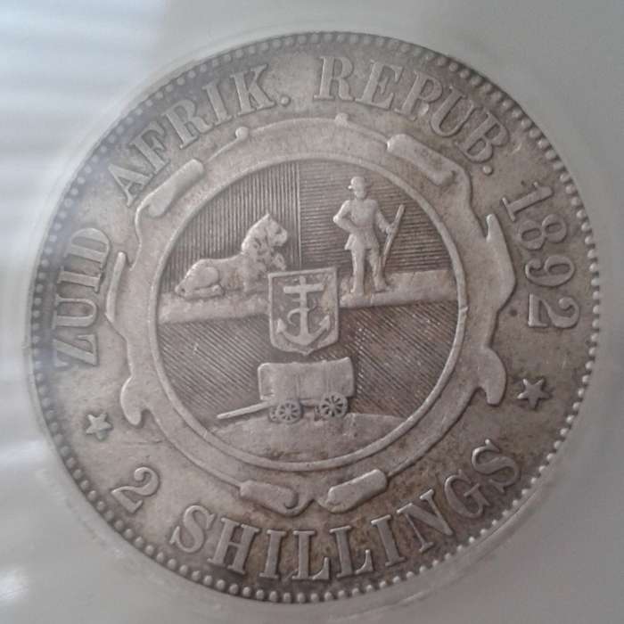 Scarcer 1892 ZAR Kruger silver 2 Shillings SANGS VF25