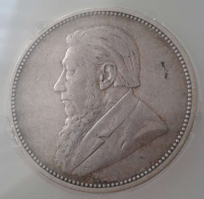Scarcer 1892 ZAR Kruger silver 2 Shillings SANGS VF25