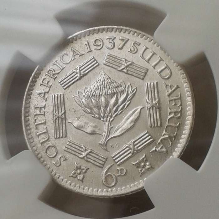 High grade 1937 Union silver sixpence NGC AU58