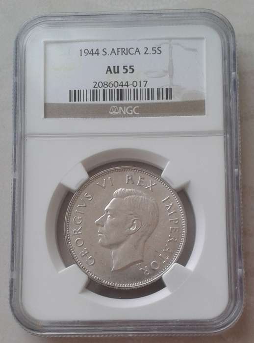 Nice 1944 union silver 2 1/2 Shillings NGC AU55