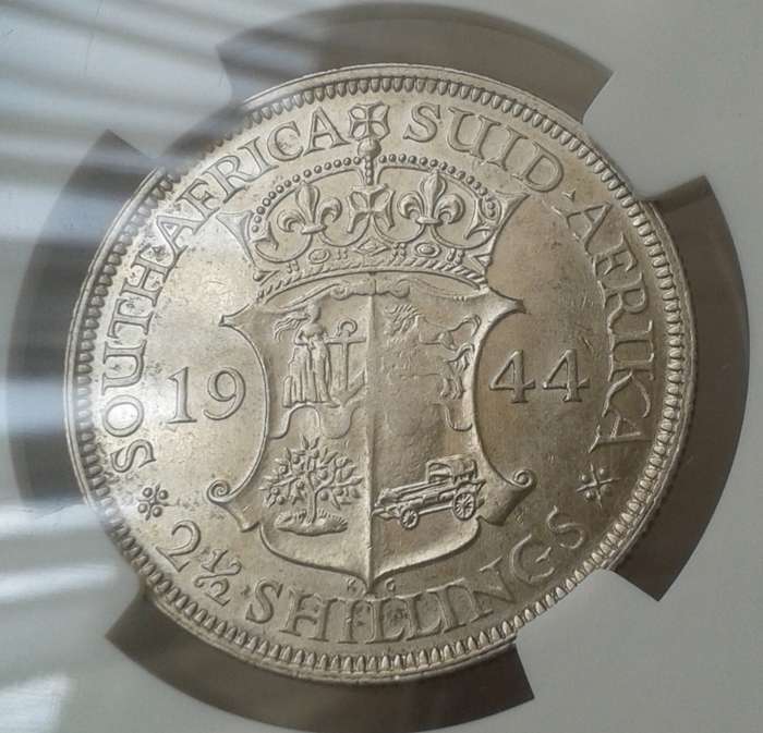 Nice 1944 union silver 2 1/2 Shillings NGC AU55