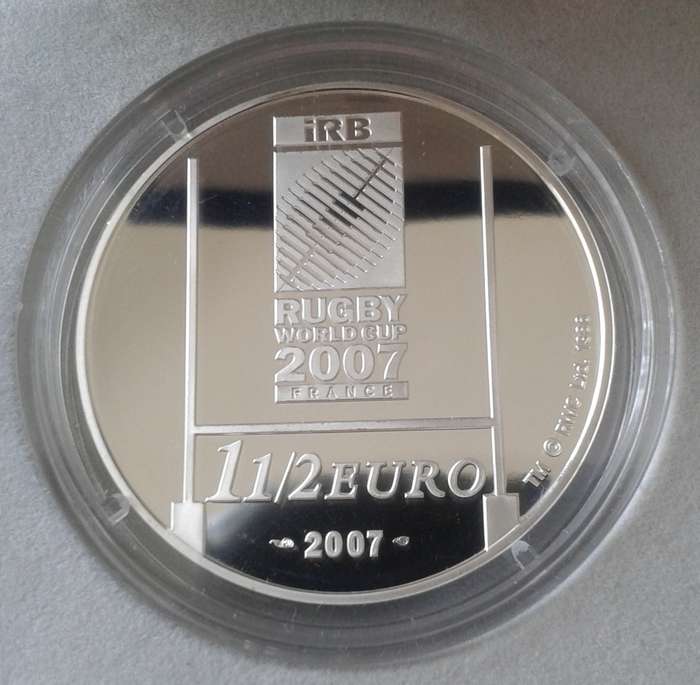 2007 France proof silver 1 1/2 Euro in box incl certificate (Rugby World Cup) - low mintage