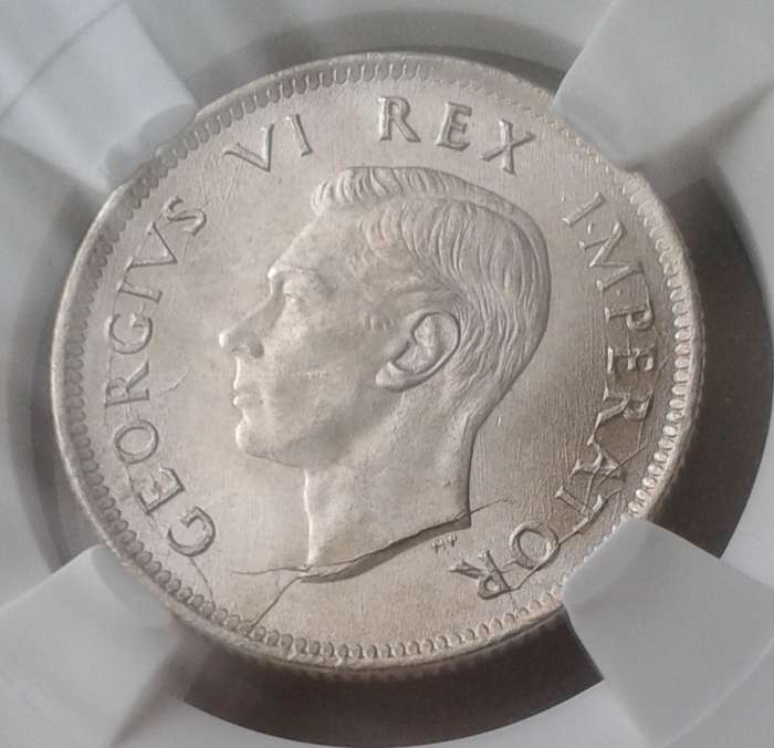 Nice 1942 union silver shilling SANGS MS63 (Cracked Die)