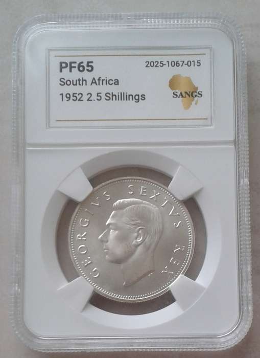 Lustrous 1952 union proof silver 2 1/2 Shillings SANGS PF65 (mintage: 15500)