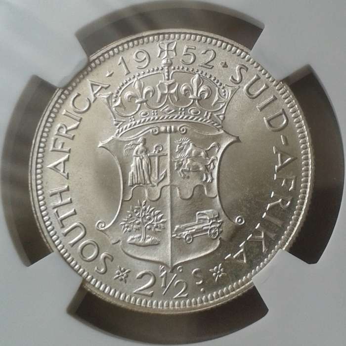 Lustrous 1952 union proof silver 2 1/2 Shillings SANGS PF65 (mintage: 15500)