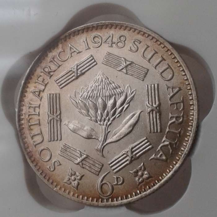 Nice 1948 union silver sixpence SANGS MS63