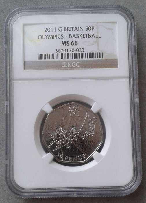 2011 Great Britain 50 Pence NGC MS66 (Olympics - Basketball) Top Pop