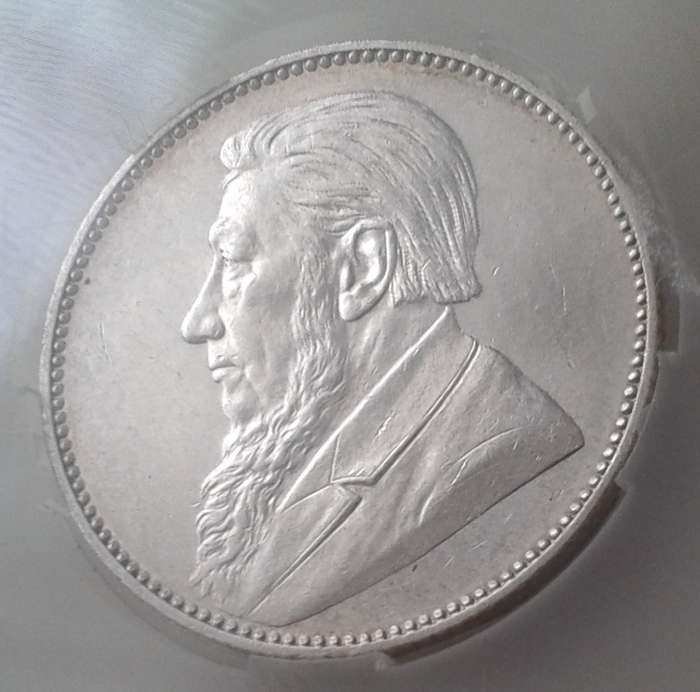 Nice 1897 ZAR Kruger silver shilling SANGS MS62