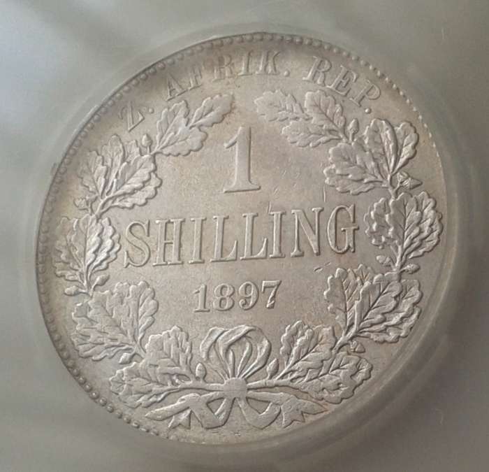 Nice 1897 ZAR Kruger silver shilling SANGS MS62