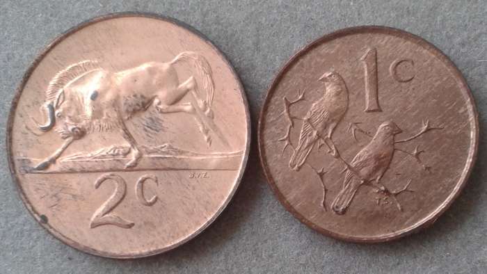 1967 Afrikaans uncirculated 2c and 1c set