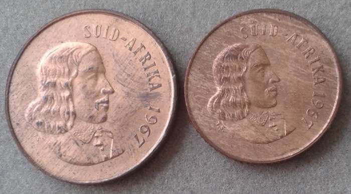 1967 Afrikaans uncirculated 2c and 1c set