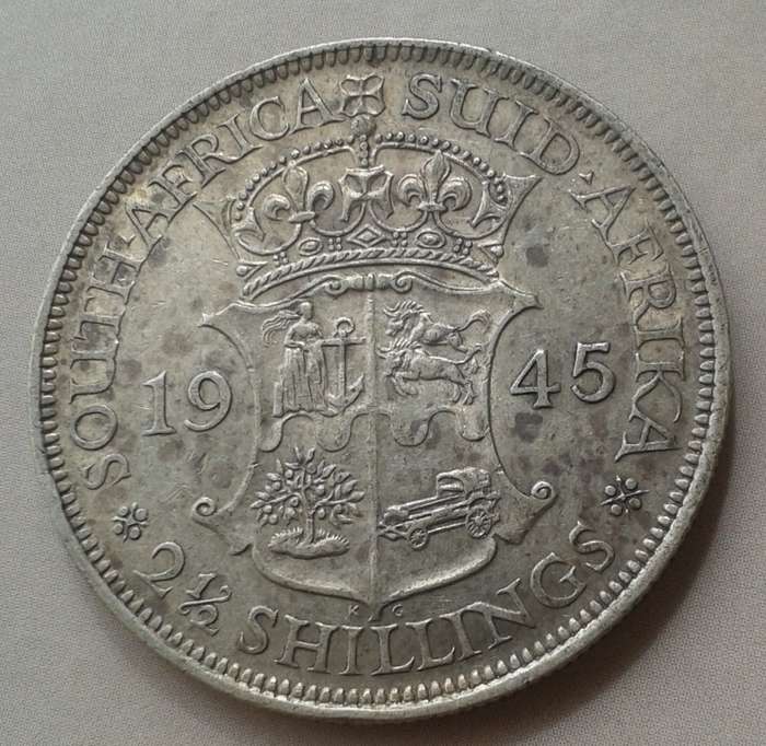 1945 Union silver 2 1/2 Shillings in VF..