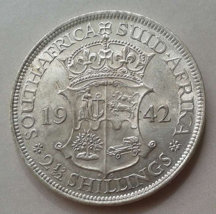 1942 Union silver 2 1/2 Shillings in AU