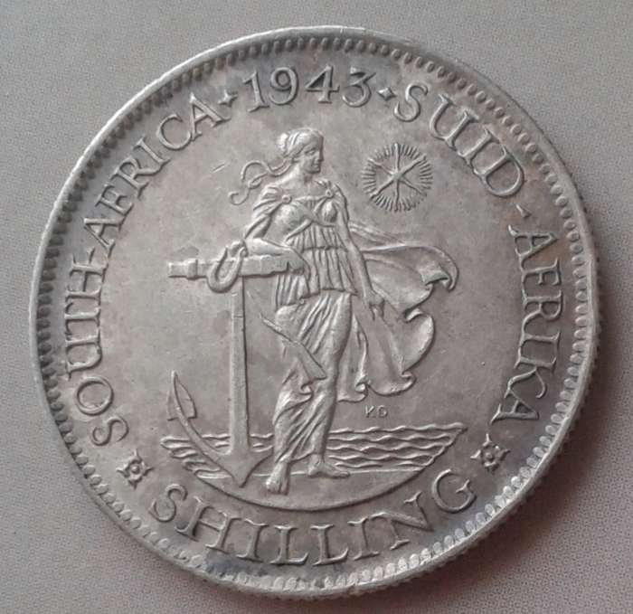 Nice 1943 union silver shilling in higher grade