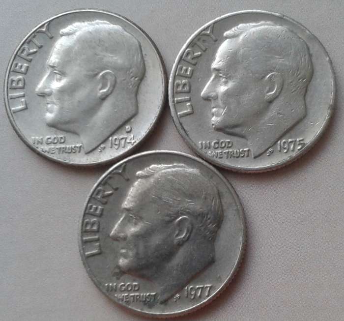 1974/1975/1977 USA Roosevelt dime set